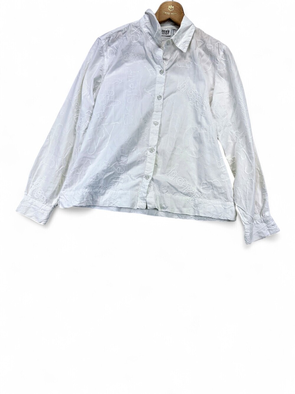 Chico's White Embroidered Cotton Button-Down Shirt Size M